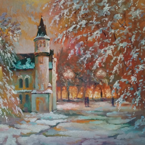 Процьків Іван, картина "Івано-Франківськ. Вечірнє місто. Біля дитячої бібліотеки"